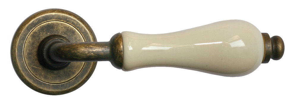 Ручка дверная CERAMICA R4 OBR/CHAMP раздельная на круглой розетке, цвет - бронза/шампань, латунь фото купить в СПб