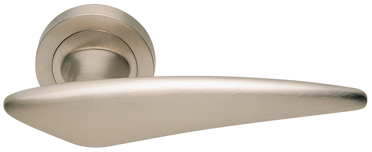 Ручка дверная BOLID R2 NIS раздельная на круглой розетке, цвет матовый никель, латунь фото купить Санкт-Петербург