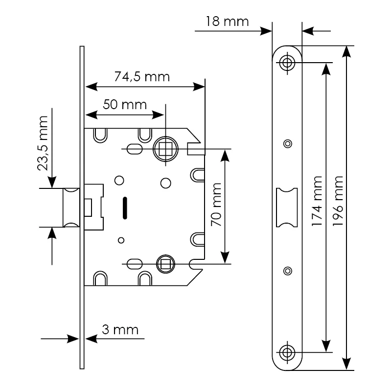 Защелка межкомнатная 1870P SN -IND SP-1 с ответной планкой, бесшумная сантехническая, цвет никель фото купить в СПб
