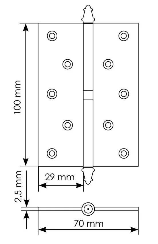 Петля карточная разъемная MS 100X70X2.5 L PC левая стальная, врезная, цвет хром, сталь фото купить в СПб