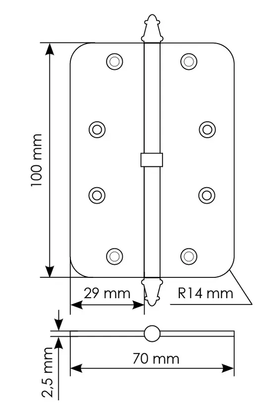 Петля разъемная карточная стальная MS-C 100X70X2.5 SG R правая скругленная, врезная, цвет мат.золото, сталь фото купить в СПб