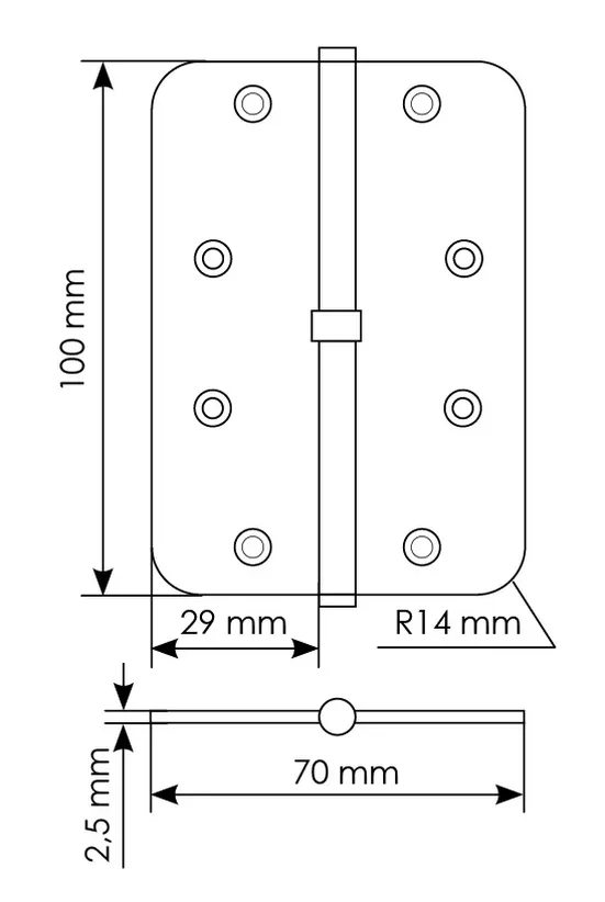 MSD-C 100X70X2.5 AB R, петля стальная скругленная правая без коронки, цвет - бронза фото купить в СПб