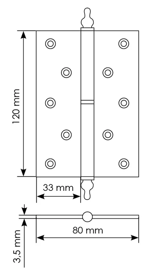 Петля карточная разъемная латунная MB 120X80X3.5 AB L C с коронкой левая, врезная, цвет античная бронза фото купить в СПб