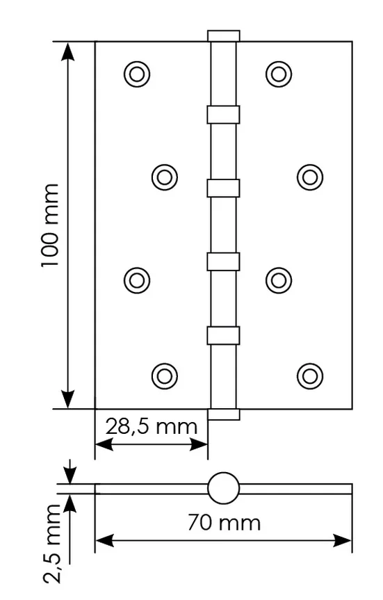 Петля универсальная карточная MS 100X70X2.5-4BB W стальная, врезная, цвет белый, сталь фото купить в СПб